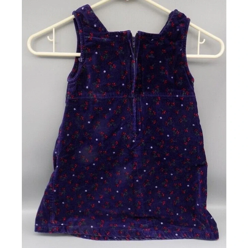 Vintage OshKosh Velour Velvet Purple Dress w/ Red White Flowers Size 5